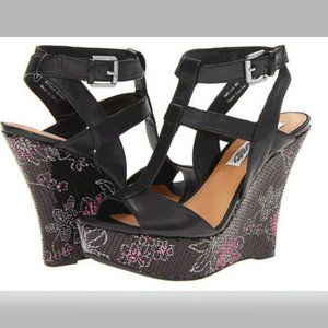 Naughty Monkey Gold Member Floral Wedge Sandals